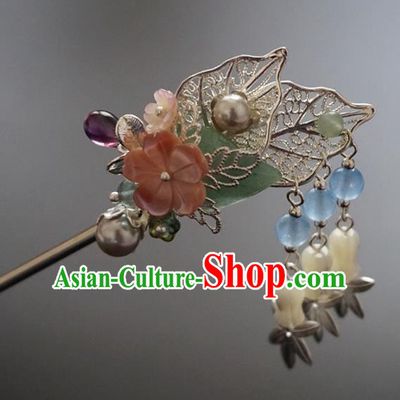 Chinese Ancient Princess Leaf Tassel Hair Clip Hairpins Traditional Handmade Hanfu Hair Accessories for Women