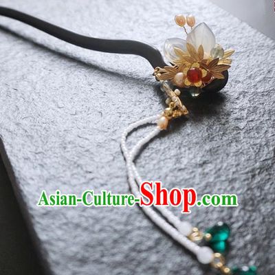 Chinese Ancient Princess Bamboo Leaf Ebony Hairpins Traditional Handmade Hanfu Hair Accessories for Women