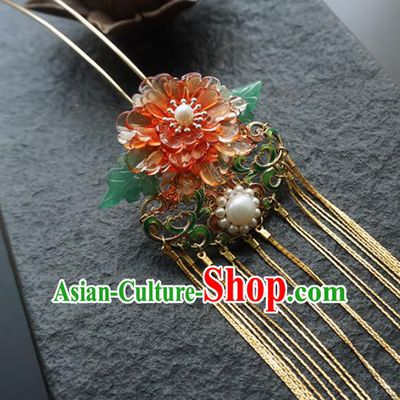 Chinese Ancient Princess Red Peony Tassel Hairpins Traditional Handmade Hanfu Hair Accessories for Women