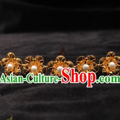 Chinese Ancient Ming Dynasty Empress Golden Flowers Hairpins Traditional Hanfu Court Hair Accessories for Women