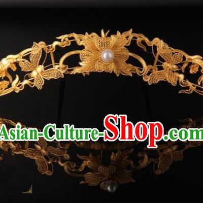 Chinese Ancient Ming Dynasty Empress Golden Butterfly Hairpins Traditional Hanfu Court Hair Accessories for Women