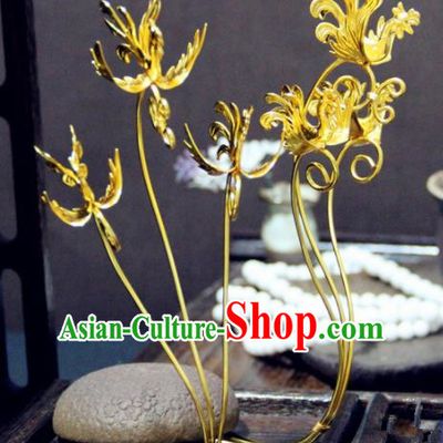 Ancient Chinese Jin Dynasty Princess Golden Birds Hairpins Traditional Hanfu Court Hair Accessories for Women