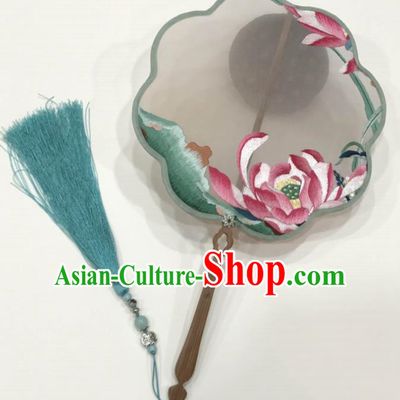 Chinese Ancient Court Embroidered Lotus Palace Fans Traditional Hanfu Wedding Silk Fan for Women