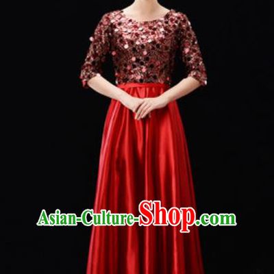 Customized Professional Chorus Costumes Modern Dance Stage Performance Red Dress for Women
