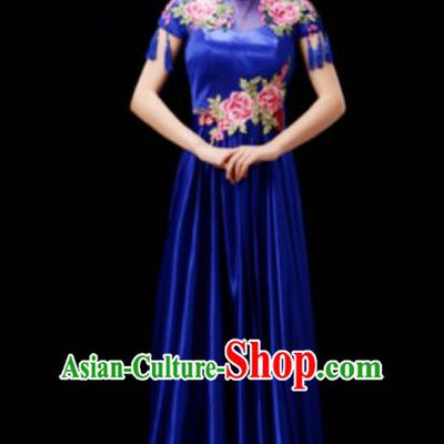 Customized Chinese Chorus Costumes Professional Modern Dance Stage Performance Royalblue Dress for Women