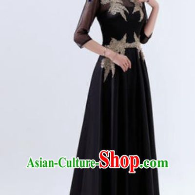 Customized Chinese Chorus Black Full Dress Professional Modern Dance Stage Performance Costumes for Women