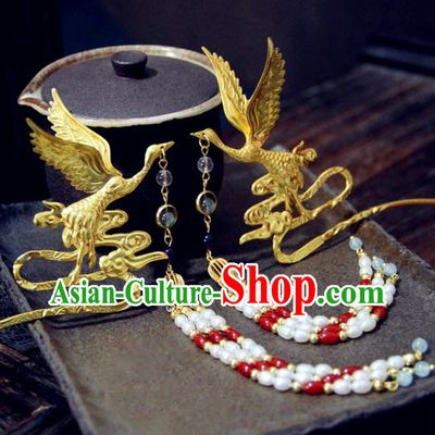 Ancient Chinese Ming Dynasty Queen Phoenix Tassel Hairpins Traditional Hanfu Court Hair Accessories for Women
