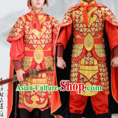 Traditional Chinese Ancient Drama Costumes Chinese Ming Dynasty Warrior Red Helmet and Armour for Men