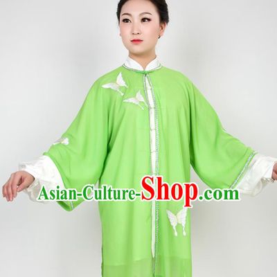 Chinese Traditional Martial Arts Embroidered Butterfly Green Costume Best Kung Fu Competition Tai Chi Training Clothing for Women
