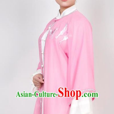 Chinese Traditional Martial Arts Embroidered Butterfly Pink Costume Best Kung Fu Competition Tai Chi Training Clothing for Women