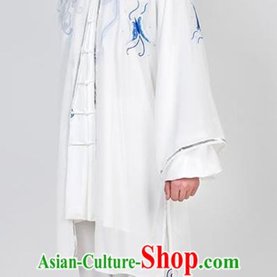 Chinese Traditional Martial Arts Competition Embroidered Blue Butterfly Costume Kung Fu Tai Chi Training Clothing for Men