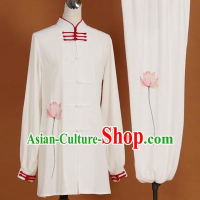 Chinese Traditional Best Martial Arts Printing Lotus Costume Kung Fu Competition Tai Chi Clothing for Women