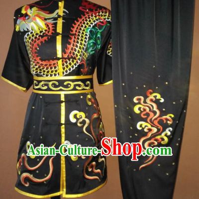 Best Martial Arts Competition Embroidered Dragon Black Costume Chinese Traditional Kung Fu Tai Chi Training Clothing for Men