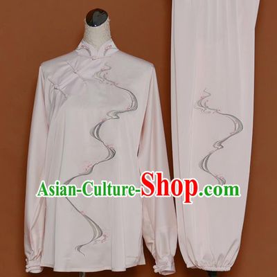 Chinese Traditional Best Martial Arts Printing Light Pink Costume Kung Fu Competition Tai Chi Clothing for Women