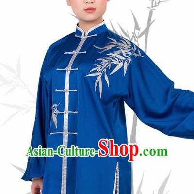 Chinese Traditional Martial Arts Embroidered Bamboo Blue Costume Best Kung Fu Competition Tai Chi Training Clothing for Women