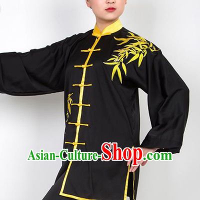 Chinese Traditional Martial Arts Embroidered Bamboo Black Costume Best Kung Fu Competition Tai Chi Training Clothing for Women