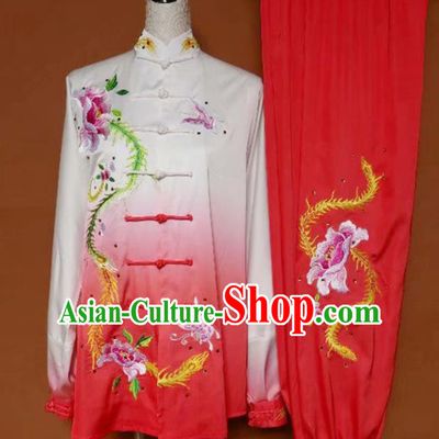 Chinese Professional Martial Arts Embroidered Butterfly Peony Costume Traditional Kung Fu Competition Tai Chi Clothing for Women