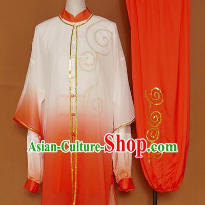 Chinese Professional Martial Arts Embroidered Orange Costume Traditional Kung Fu Competition Tai Chi Clothing for Women