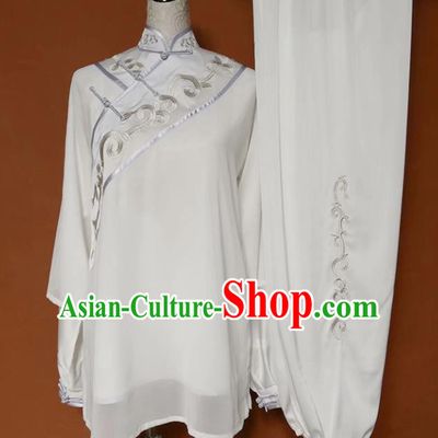 Chinese Professional Martial Arts Embroidered White Costume Traditional Kung Fu Competition Tai Chi Clothing for Women