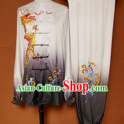 Grey Best Martial Arts Competition Embroidered Dragon Uniforms Chinese Traditional Kung Fu Tai Chi Training Costume for Men