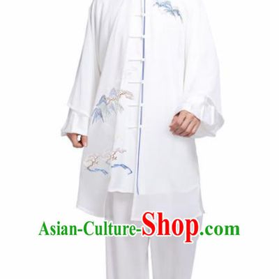 Chinese Martial Arts Competition Embroidered White Uniforms Traditional Kung Fu Tai Chi Training Costume for Men