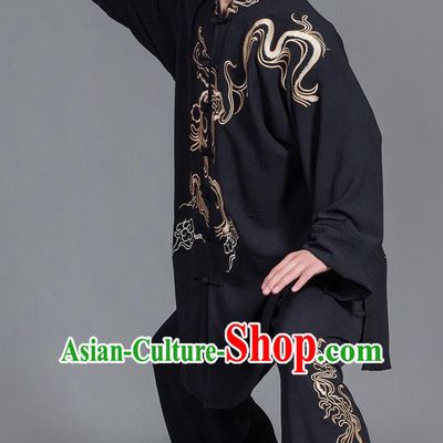 Chinese Martial Arts Competition Black Uniforms Traditional Kung Fu Tai Chi Training Costume for Men