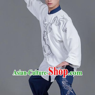 Chinese Martial Arts Competition Blue Uniforms Traditional Kung Fu Tai Chi Training Costume for Men
