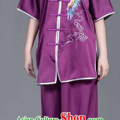 Chinese Martial Arts Competition Embroidered Phoenix Purple Uniforms Traditional Kung Fu Tai Chi Training Costume for Men