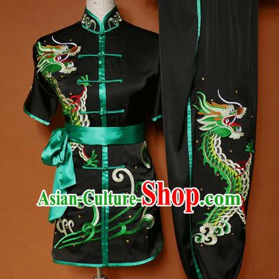 Best Martial Arts Competition Embroidered Dragon Black Uniforms Chinese Traditional Kung Fu Tai Chi Training Costume for Men
