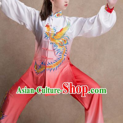Chinese Traditional Martial Arts Gradient Pink Costume Kung Fu Tai Chi Training Clothing for Women