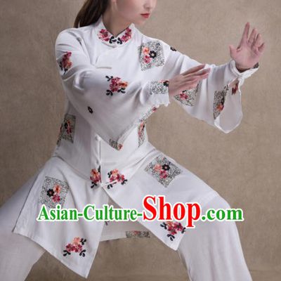 Chinese Traditional Martial Arts White Costume Kung Fu Tai Chi Training Clothing for Women
