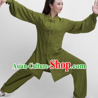 Chinese Traditional Martial Arts Competition Olive Green Costume Kung Fu Tai Chi Training Clothing for Women