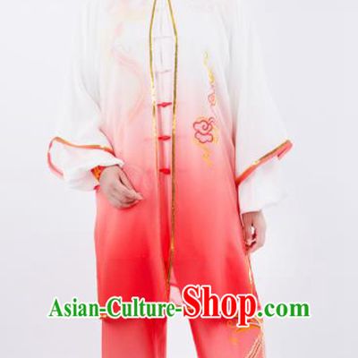 Chinese Traditional Martial Arts Gradient Rosy Costume Kung Fu Competition Tai Chi Training Clothing for Women