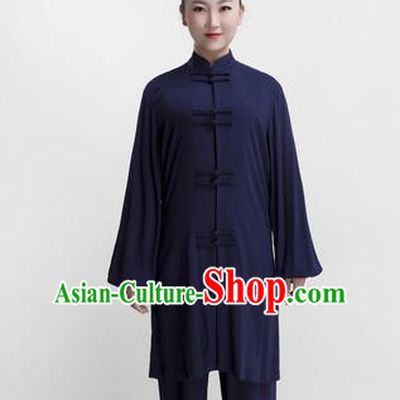 Chinese Traditional Martial Arts Competition Navy Costume Kung Fu Tai Chi Training Clothing for Women