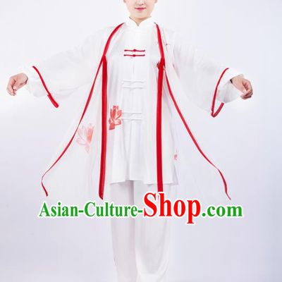 Chinese Traditional Martial Arts Printing Lotus Costume Kung Fu Competition Tai Chi Training Clothing for Women