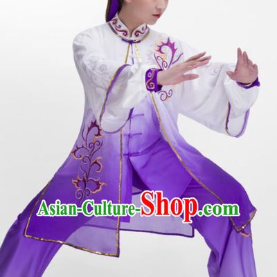 Chinese Traditional Martial Arts Competition Purple Costume Kung Fu Tai Chi Training Clothing for Women