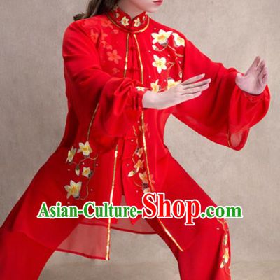 Chinese Traditional Martial Arts Competition Red Costume Kung Fu Tai Chi Training Clothing for Women