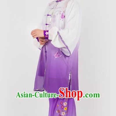 Chinese Traditional Martial Arts Embroidered Butterfly Purple Costume Kung Fu Competition Tai Chi Training Clothing for Women