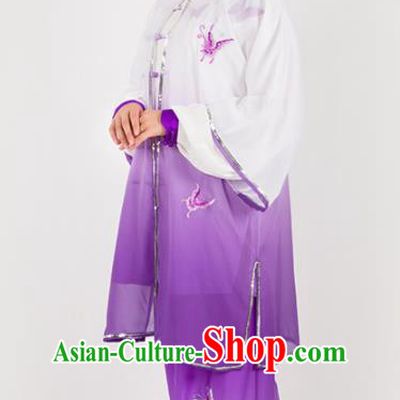 Chinese Traditional Martial Arts Embroidered Purple Costume Kung Fu Competition Tai Chi Training Clothing for Women