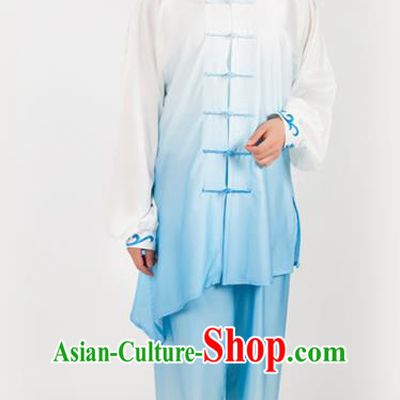 Chinese Traditional Martial Arts Blue Costume Kung Fu Competition Tai Chi Training Clothing for Women