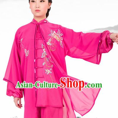Chinese Traditional Martial Arts Embroidered Peony Rosy Costume Best Kung Fu Competition Tai Chi Training Clothing for Women