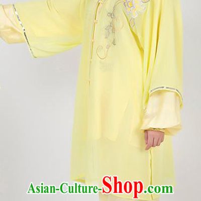 Chinese Traditional Martial Arts Embroidered Peony Yellow Costume Best Kung Fu Competition Tai Chi Training Clothing for Women