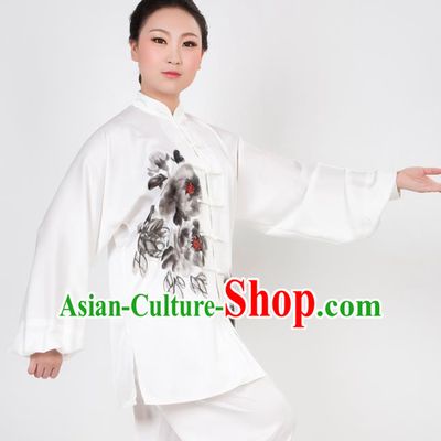 Chinese Traditional Martial Arts Ink Painting Peony Costume Best Kung Fu Competition Tai Chi Training Clothing for Women