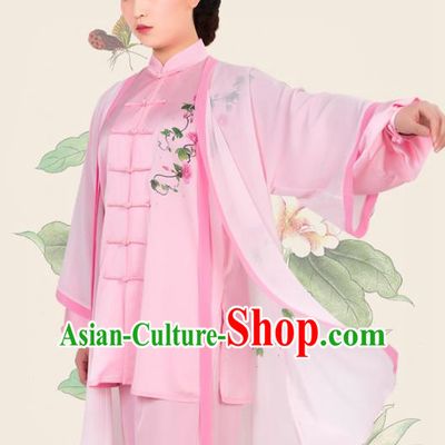 Chinese Traditional Martial Arts Printing Petunia Pink Costume Best Kung Fu Competition Tai Chi Training Clothing for Women