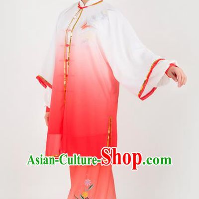 Chinese Traditional Martial Arts Embroidered Butterfly Red Costume Kung Fu Competition Tai Chi Training Clothing for Women