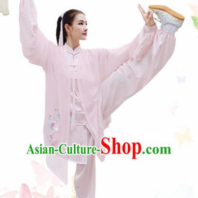 Professional Chinese Martial Arts Embroidered Magnolia Pink Costume Traditional Kung Fu Competition Tai Chi Clothing for Women