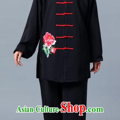 Professional Chinese Martial Arts Printing Red Peony Costume Traditional Kung Fu Competition Tai Chi Clothing for Women