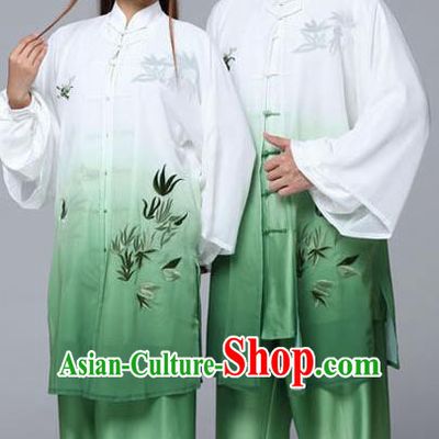 Professional Chinese Martial Arts Embroidered Bamboo Gradient Green Costume Traditional Kung Fu Competition Tai Chi Clothing for Women
