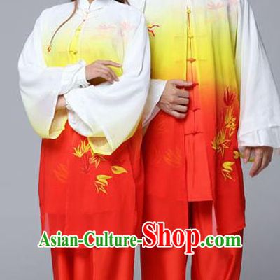 Professional Chinese Martial Arts Embroidered Bamboo Gradient Orange Costume Traditional Kung Fu Competition Tai Chi Clothing for Women