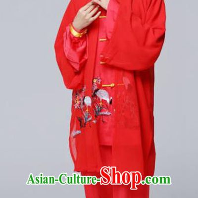 Professional Chinese Martial Arts Ink Painting Crane Red Costume Traditional Kung Fu Competition Tai Chi Clothing for Women